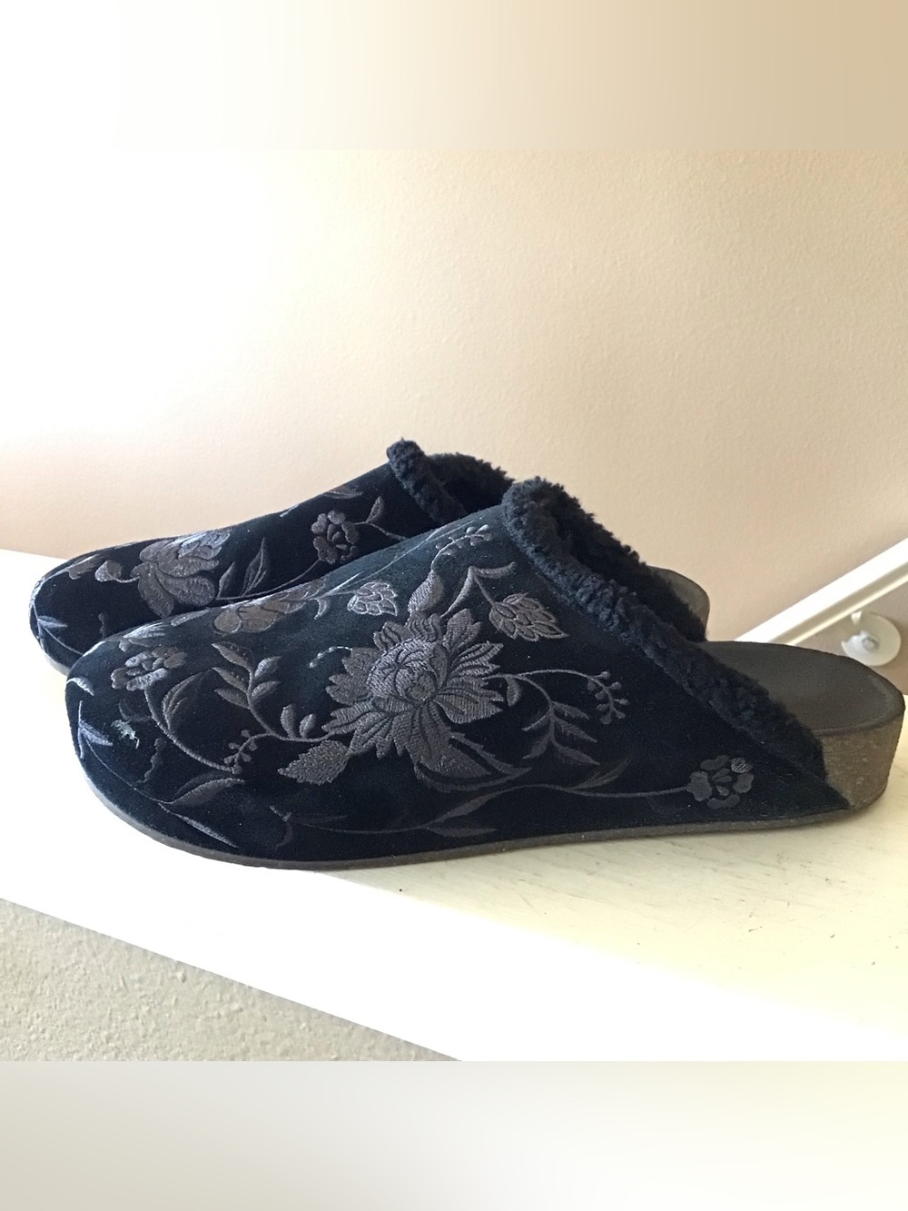 Johnny Was Black Suede Embroidered Clogs (8) - Picture 3 of 8
